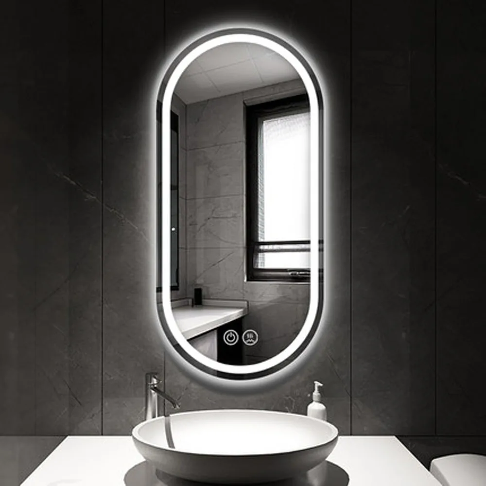 

Smart Bathroom Mirror Toilet Mirror Touch Screen LED With Light Anti-fog Mirror Oval Hand Washing and Dressing Vanity Lamp