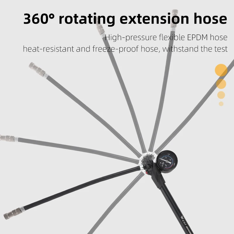WEST BIKING 300PSI High Pressure Bike Air Pump With Gauge Road Bike Tire Inflator for Fork & Rear Suspension Mountain Bicycle