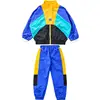 Boys Hip Hop Contrast Coat Girls Jazz Joggers Clothes Set Kids Street Dance Patchwork Jacket Sweatpants Child Costume Streetwear 6