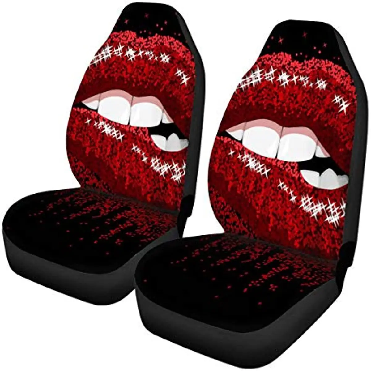 

Women Red Sequined Bling Lips on Black Car Seat Covers Front Seats Only,Automotive Vehicle Cushion Cover for Cars SUV