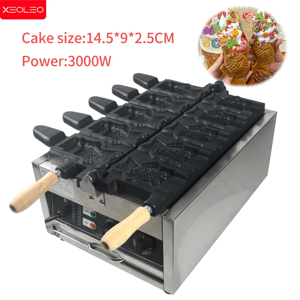 Description Picture 2 of itemXEOLEO Taiyaki Machine 5 Pcs Fish Shaped Waffle Maker Machine 3000W Non-stick Coating Open Mouth Ice Cream Taiyaki Maker