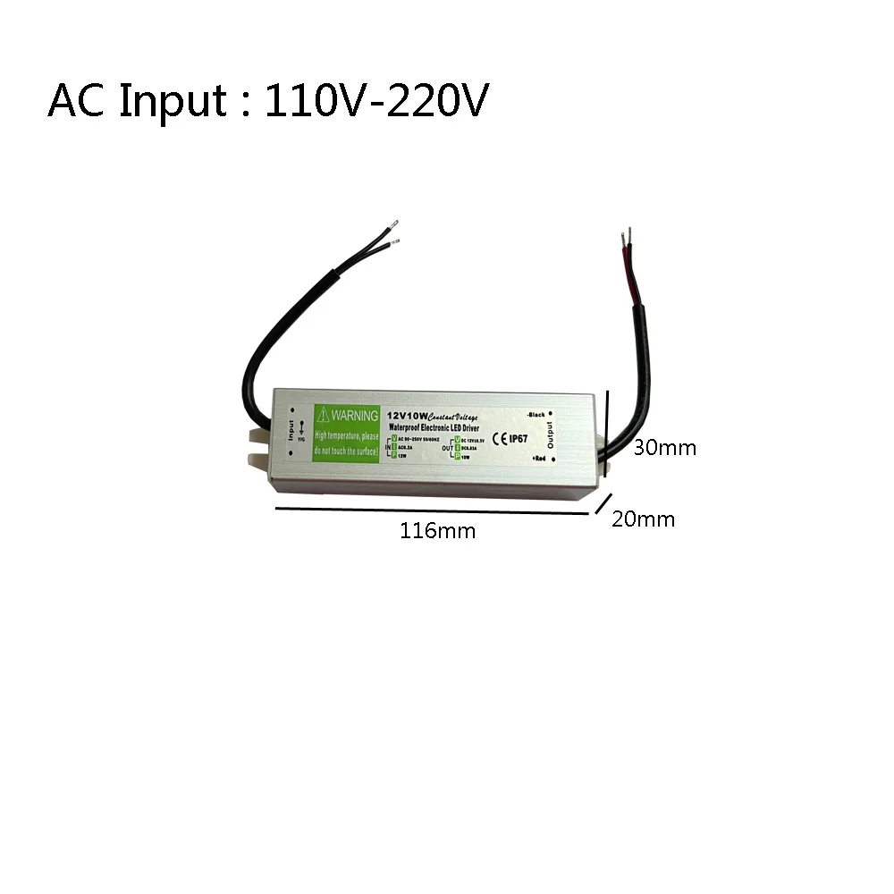 thumbnail image 1 of Fuente de alimentación impermeable IP67 Transformador de iluminación CA 110 V ~ 220 V a CC 12 V 24 V Controlador LED 10 W 20 W 50 W 100 W 400 W Adaptador para exteriores, 1 of 5