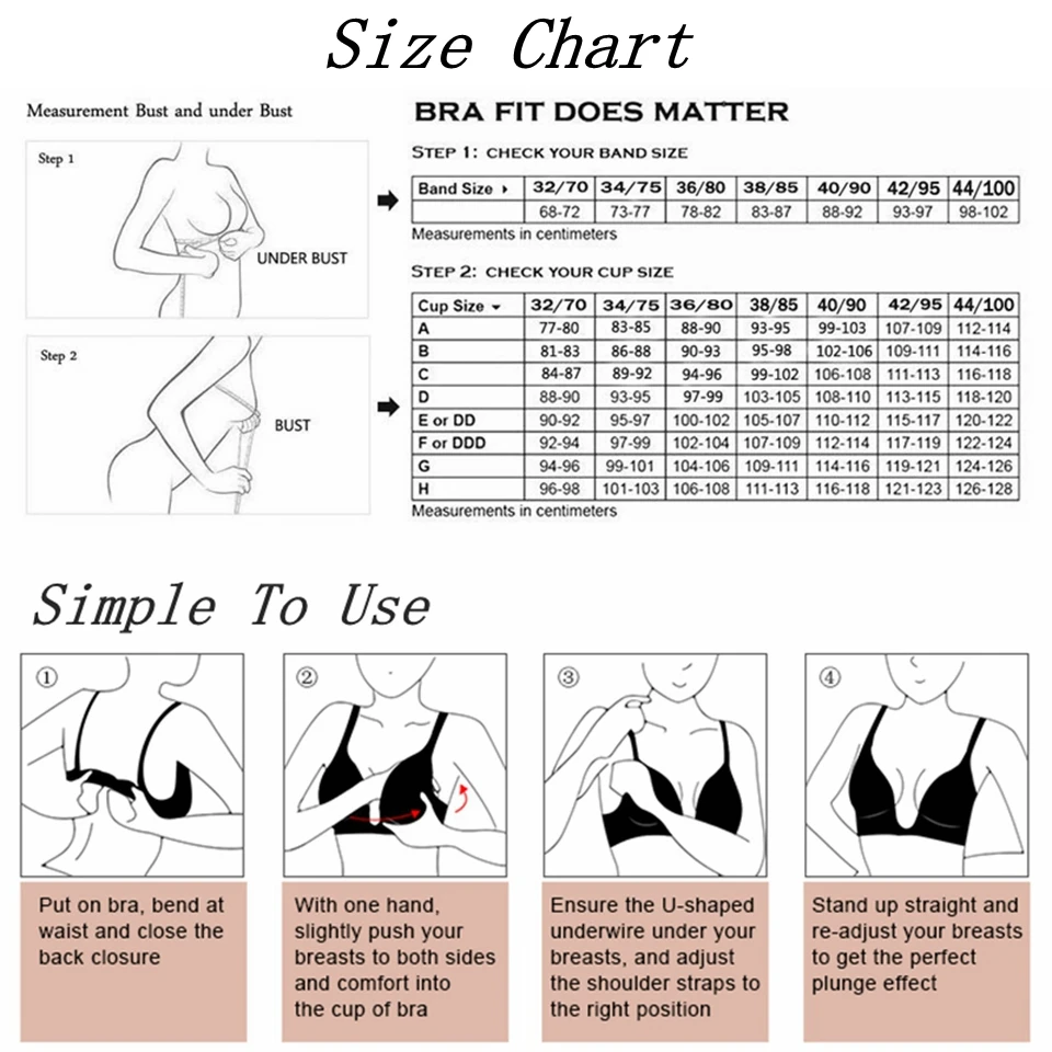 Plunge Bra Women's Deep U Low Cut Invisible Bralette Multi-Way Convertible Sexy Push Up Bare Back Lingerie for Backless Dress