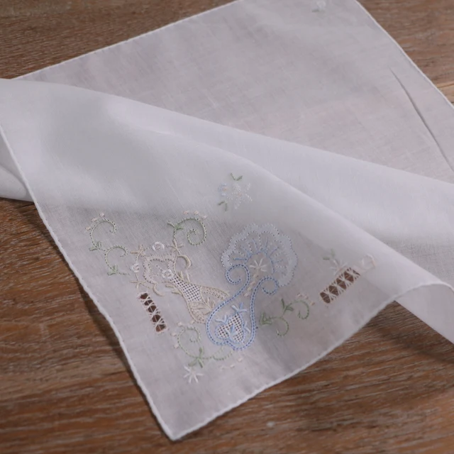 S027 Fehér 12 Darab 100% Pamut “X12” Rajzolt Szálmű Kézi Hímzett Kézzel Készített Szélek Esküvői Zsebkendő Nők Hanky - Image 3