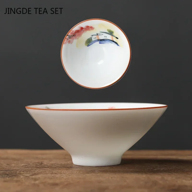 1 Pcs Chinese Ceramic Teacup Hand Painted Flowers and Birds Cup Travel Tea Bowl Household Porcelain Tea Set Master Cup 60ml tea cup