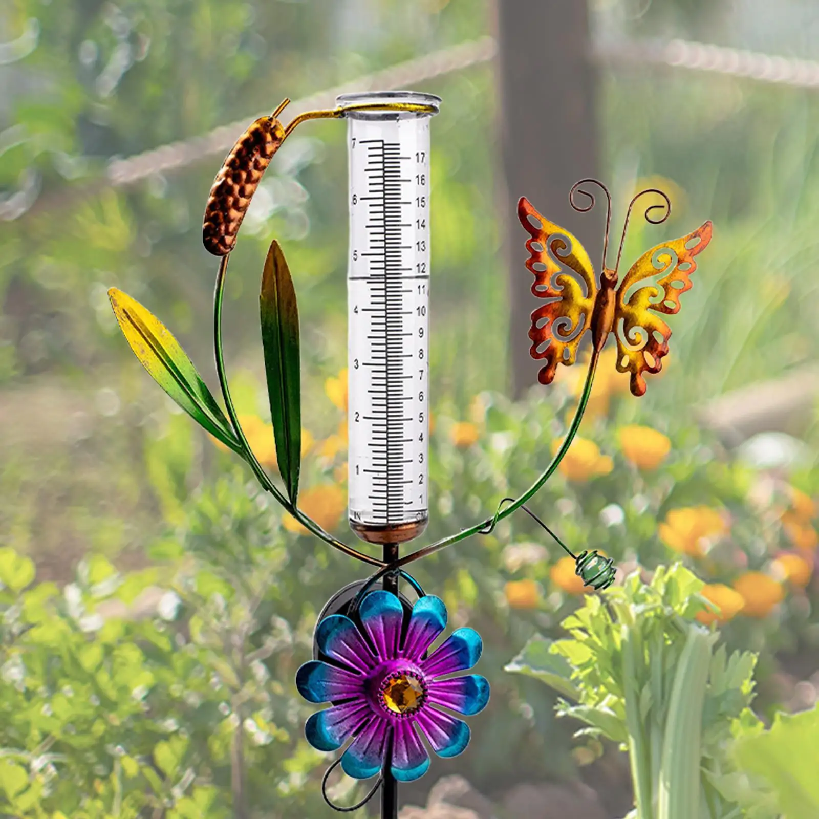 

Butterfly Rain Gauge Solar Powered Rain Gauge Outdoor Garden Butterfly Metal Decorative Stake for Lawn Patio Fence Outdoor Decor