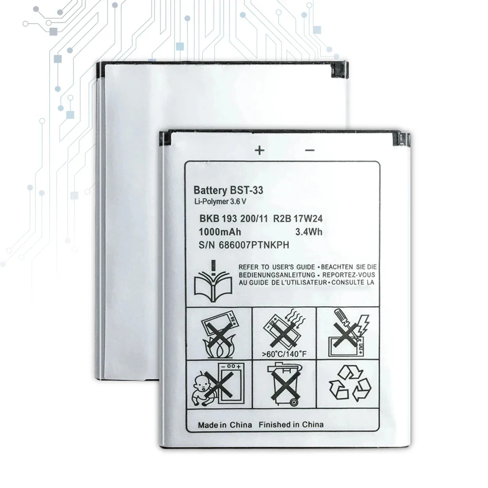 BST-33 Li-ion Battery For Sony Ericsson W205 W300 W300i W302 W395 W595 W595a W610 W610i W660 W705 W705u 1000mAh
