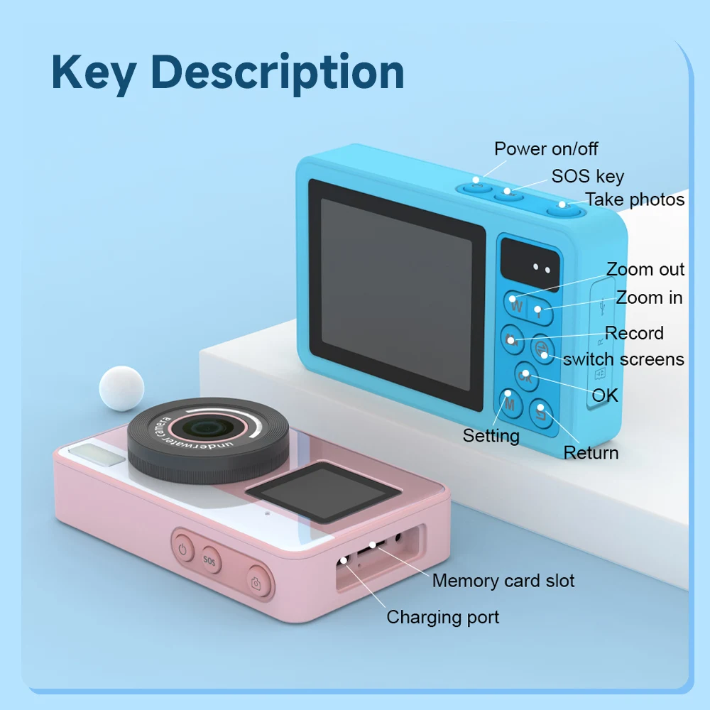 Digital Camera AMORUS Dual Screen Digital Camera IP68 Waterproof Selfie Video Camera for adult Kids Learning Photography Outdoor Travel