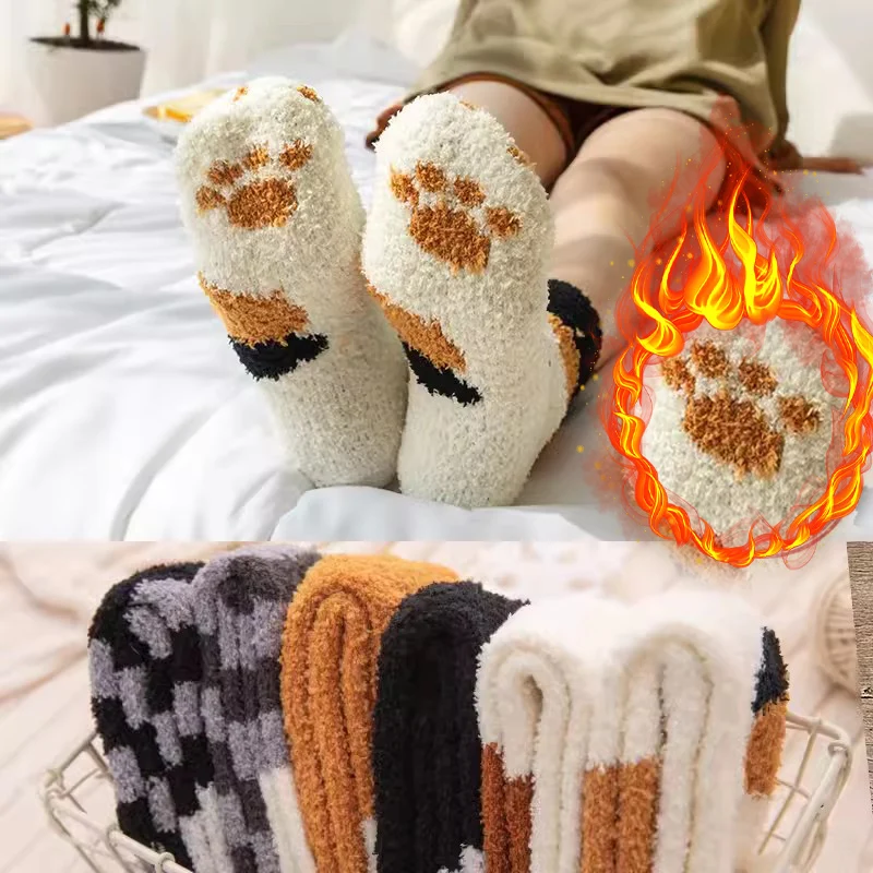 

Fashion Women Warm Cats Paw Stripe 3D Socks Kawaii Fun Thick Girls Cartoon Animal Fingers Sock Hosiery Toe Cat Paw Foot Sox