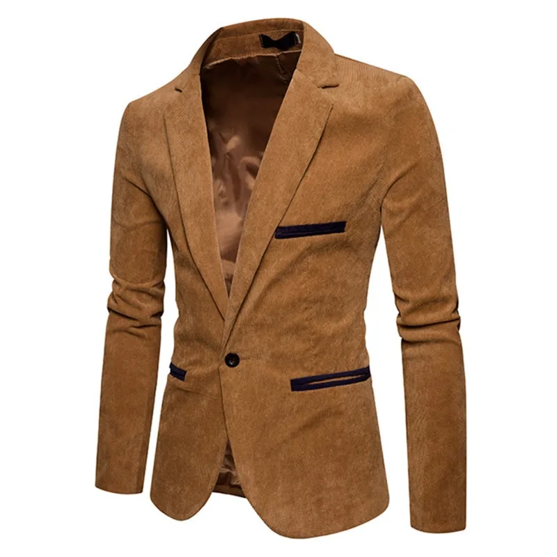Men's Casual Suit Jacket Fashion Solid Color Corduroy Button Pocket Lapel Jacket Business Party Leisure Suit mens blazer