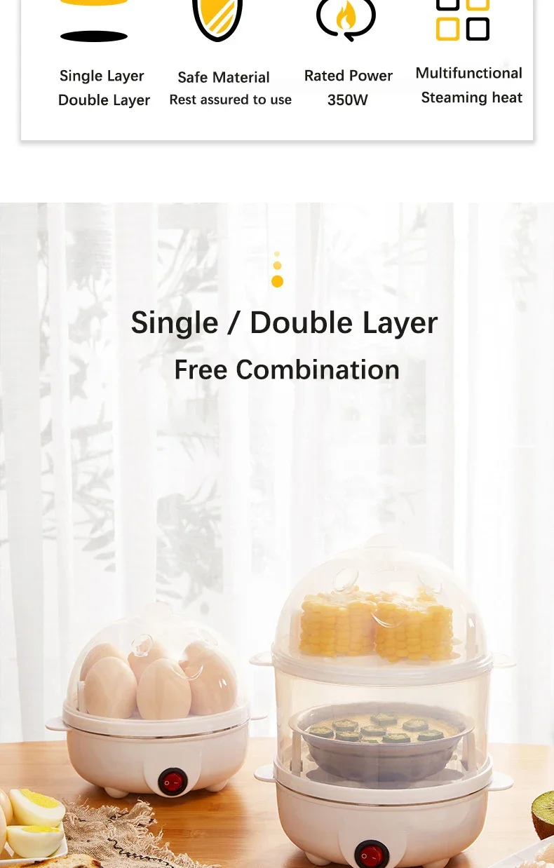 Description Picture 3 of itemMultifunction Electric Egg Cooker Double Layers Egg Boiler Corn Milk Rapid Breakfast Cooking Egg Steamer Appliances Kitchen