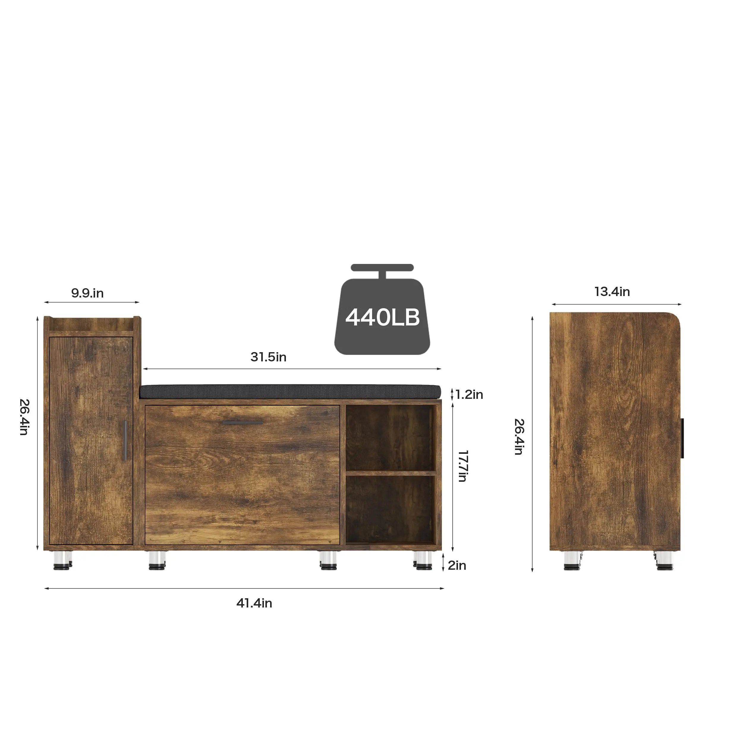Vabches Shoe Cabinet Shoe Storage Bench with Flip Drawer Entryway Wood Bench with Adjustable Shelf & Removable Seat Cushion