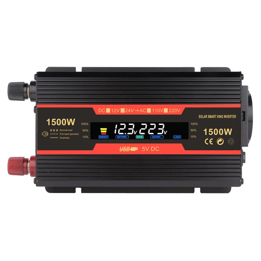 EU 소켓 전원 인버터 12V 220V 1500W 휴대용 태양광 인버터 전압 변환기 DC-AC 전압 조정기 충전기