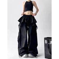 MEXZT Y2K Black Cargo Pants Women Streetwear Lace Patchwork White Wide Leg Pants Summer Gyaru Harajuku Korean Baggy Trousers New - Image 6