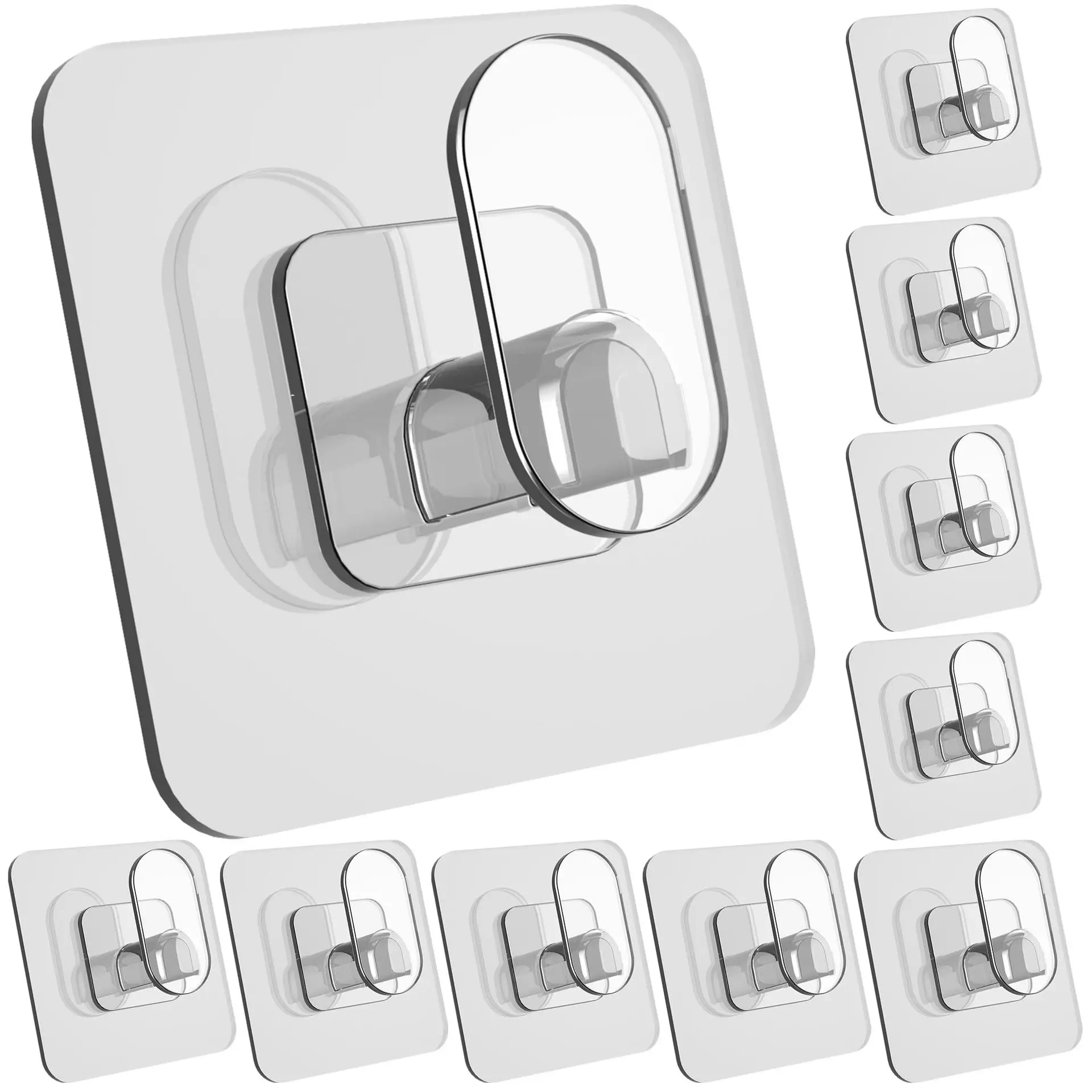 10Pcs Self-Adhesive Strong Hooks Bathroom Towel Clothes Transparent Sticky Hooks Key Holder Multi-Purpose Kitchen Wall Organizer