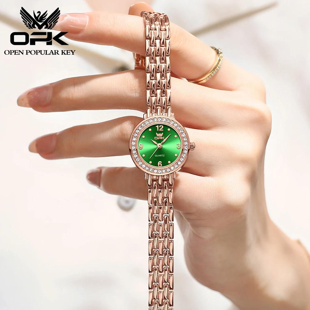 OPK brand waterproof three-pin diamond-encrusted steel belt ladies quartz watch 6009 3