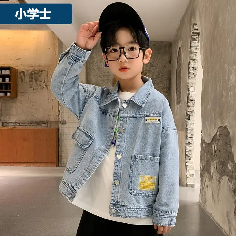 Boy Blue Denim Jacket Streetwear Spring Autumn Children Casual