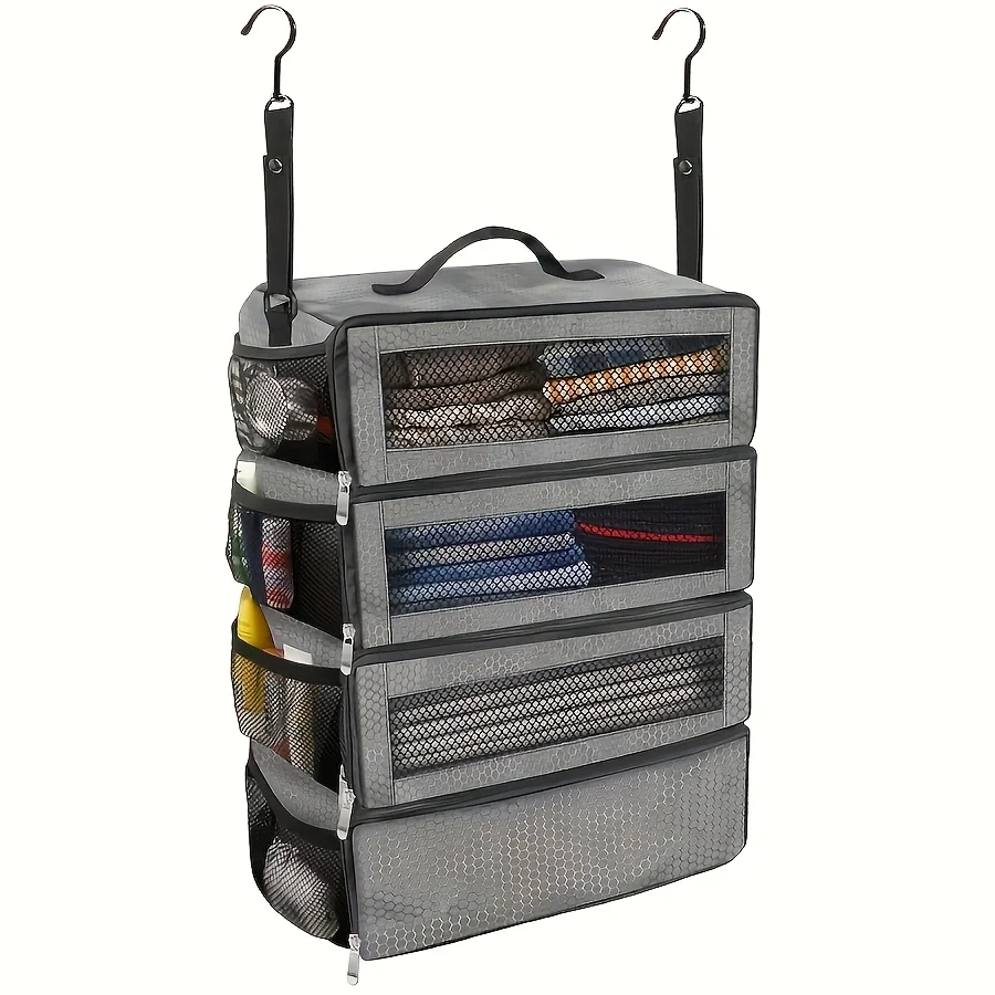 Organizer per Valigie, Organizzatore da Viaggio Portatile con Ripiani Appendibili, Cubi di Imballaggio Pieghevoli per Bagaglio a Mano - immagine 4