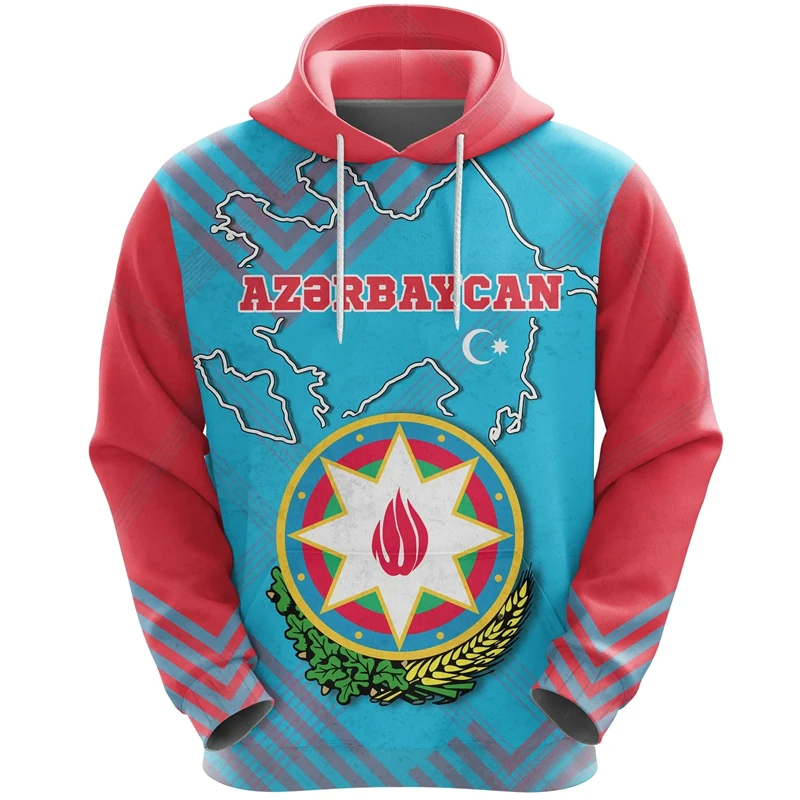 thumbnail image 1 of Sudadera con capucha con estampado 3D de la bandera de Azerbaiyán, con emblema nacional de Azerbaiyán, informal, transpirable, de gran tamaño, para uso diario, 1 of 5