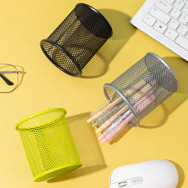 Pen Holder 1Pcs Metal Mesh Square Pen Pot Office Desk Case Container Organiser Durable Pencil Case