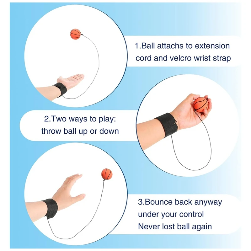 6 Pcs Wrist Return Ball Sports Wrist Ball Includes Basketball, Baseball And Football On A String Rubber Rebound