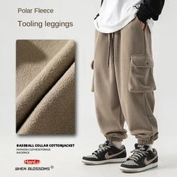 Fleece Pants For Men's Autumn Winter 2023 New Large Pocket Design Trousers Joggers Trendy Brand Loose Sports Casual Cargo Pants