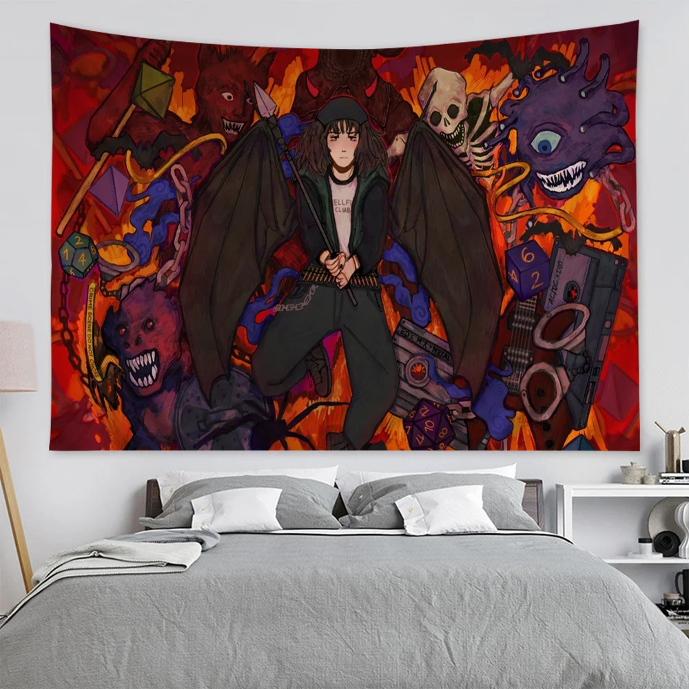 thumbnail image 1 of Tapiz de pared grande con estampado de Stranger Things E-Eddie M-Munson, decoración de pared con Buda indio, manta de decoración bohemia y brujería, 1 of 5