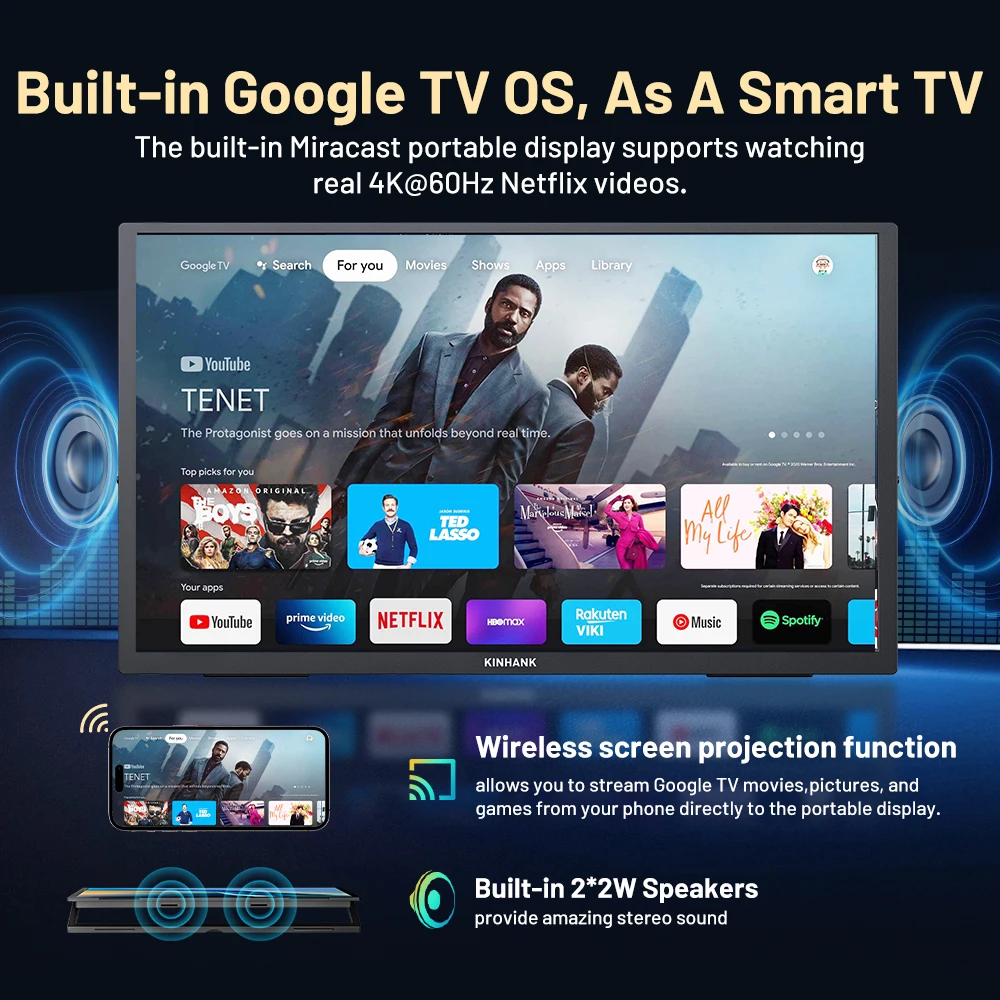 18.4 inch Netflix 4K Smart Portable Monitor for Laptop/PS4/PS5/XBOX