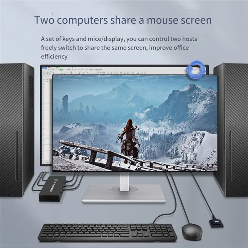 DVI KVM 스위치 2-In-1 4K 2대의 컴퓨터 공유 USB 키보드 마우스 프린트 모니터 다기능 스위칭 스크린-AEF7