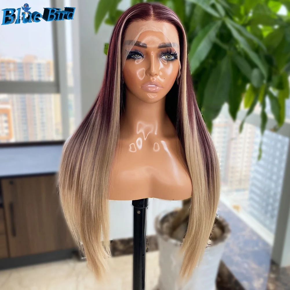 

BlueBird Silky Straight Ombre Highlights Wigs Futura Hair 13x4 Heat Resistant Glueless Synthetic Lace Front Wigs For Black Women