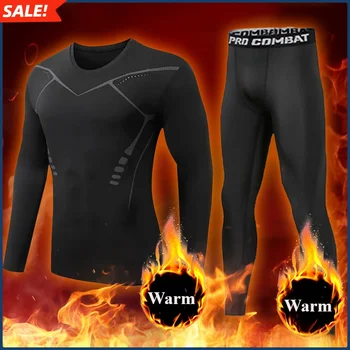 Winter Fashion Sports Sets Men's Fleece Thickened Outdoor Fitness Quick Dry Clothes Running Sets Clothes Jogging Tight Tops