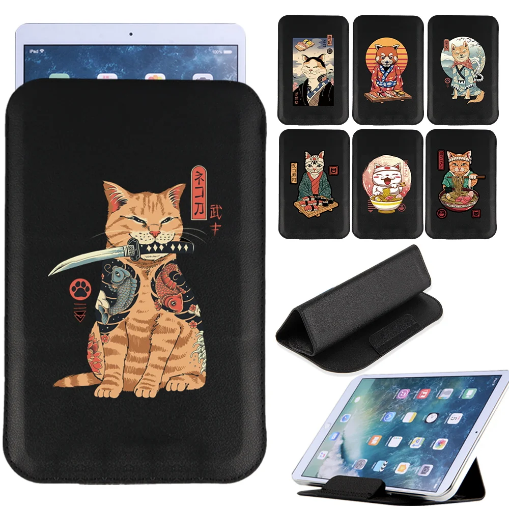 

Universal Tablet Bag Case Magnet Pack 7 8 10 10.1 inch Sleeve Stand Cover Pouch Anime Japan Cat Leather Folding Tablets Holder