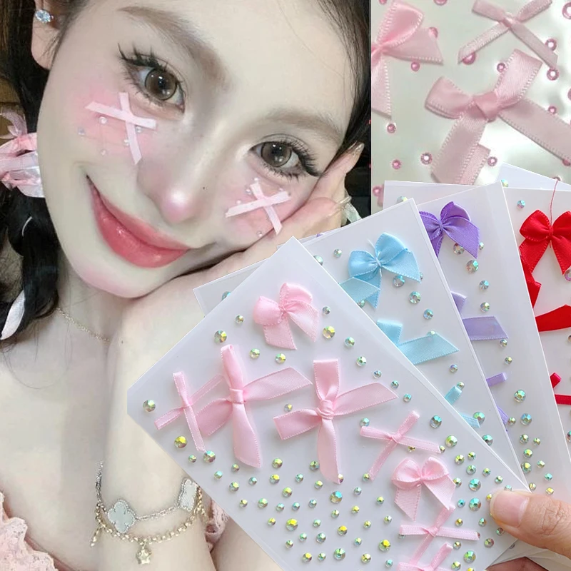 Rhinestone Face Sticker Temporary Tattoo Pink Bow DIY
