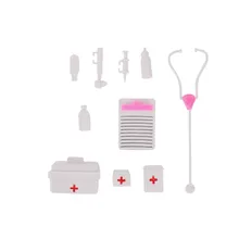 Mini caja de Medicina de simulación de plástico, juguete de Doctor, disfraz de médico, traje de regalo, accesorios para muñecas, 10 unids/set por juego