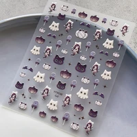Kawai Autocollants adhésifs pour ongles en forme de chat, chaton noir fantôme, dégradé, citrouille, sucette, étoile, mignons, pour nail art et manucure 6