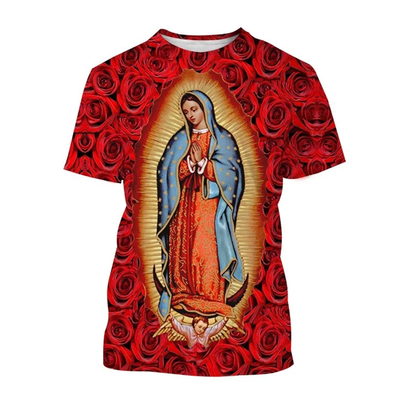 

Mother of God Virgin Mary T Shirt Men Fashion Short Sleeve 3d Print Christian T-shirt Women Casual Summer Comfortable Tops