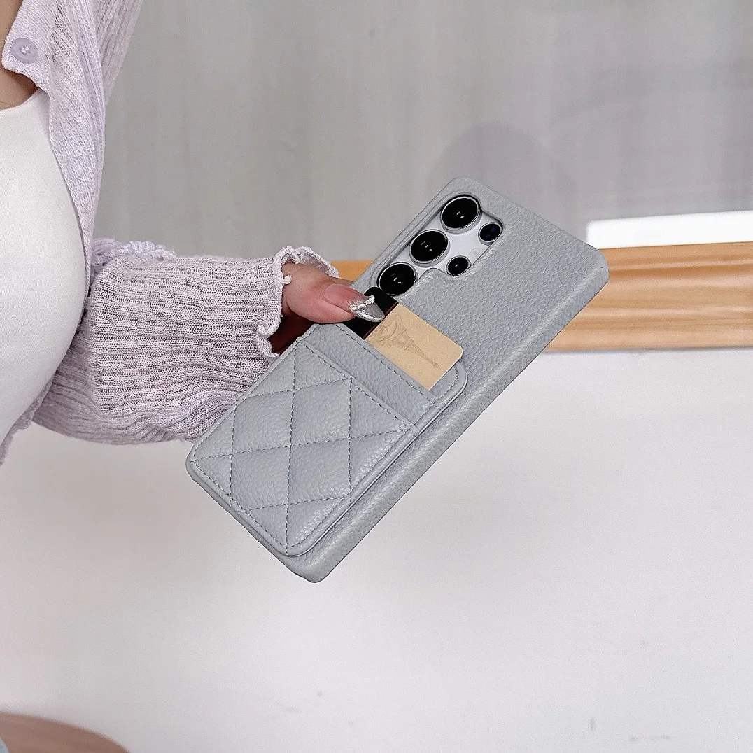 Luxury 3D Grid Leather Wallet Case with Dual Card Slots