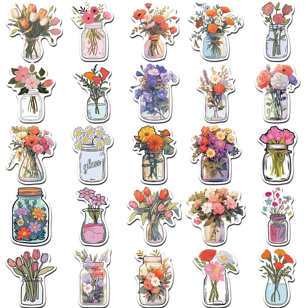 50PCS Vintage Blume Spiegel Graffiti Stickes, Dekoration Gitarre Laptop Gepäck DIY Wasserdichte Aufkleber – Detail 1