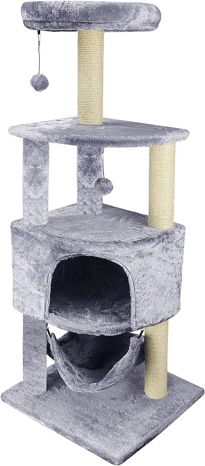 HUITREE 45in キャットタワー for Indoor Cats with 爪とぎ Post and Hanging Bed,Multi-Level Cat Furniture Activity Center Beige HUITREE 45in キャットタワー for Indoor Cats with 爪とぎ Post and