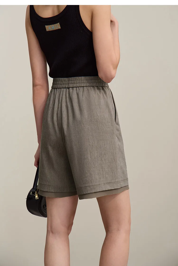 Amii Women's Shorts 2026 Summer New Chiffon Patch Casual Loose Fit Elastic Waist Pants Basic Versatile Woman Clothes 12622043