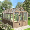 6x10FT Wood Greenhouse, Greenhouses for Outdoors with Lockable Door, Cedar Frame & Adjustable Vent, Green House 1