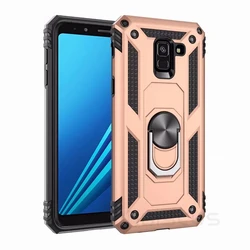 Luxury Armor Soft Shockproof Silicone Bumper Hard PC Cover with Ring Holder for A8 Plus 2018 A730 (Gold)