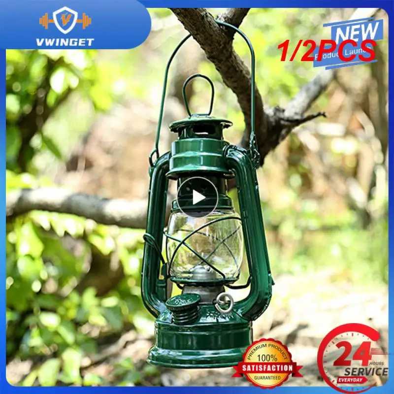 

1/2PCS 19cm Retro Outdoor Camping Kerosene Lamp Oil Light Lantern Style Decor Multifunction Iron Camping Lamp Mediterranean