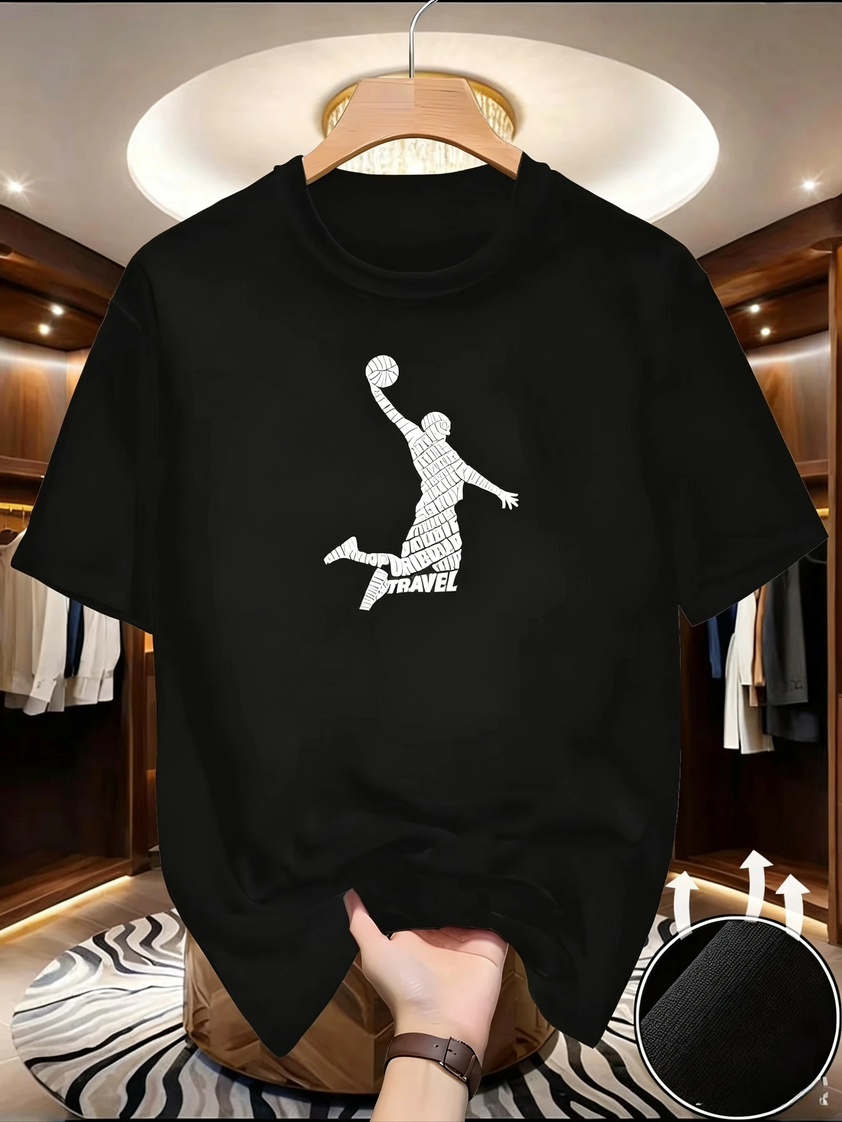 Herren Frühling-Sommer 100% Baumwolle Basketball-Slam-Dunk Grafik T-Shirt Atmungsaktives Rundhals-Shirt für Straßen- und Outdoor-Freizeitkleidung