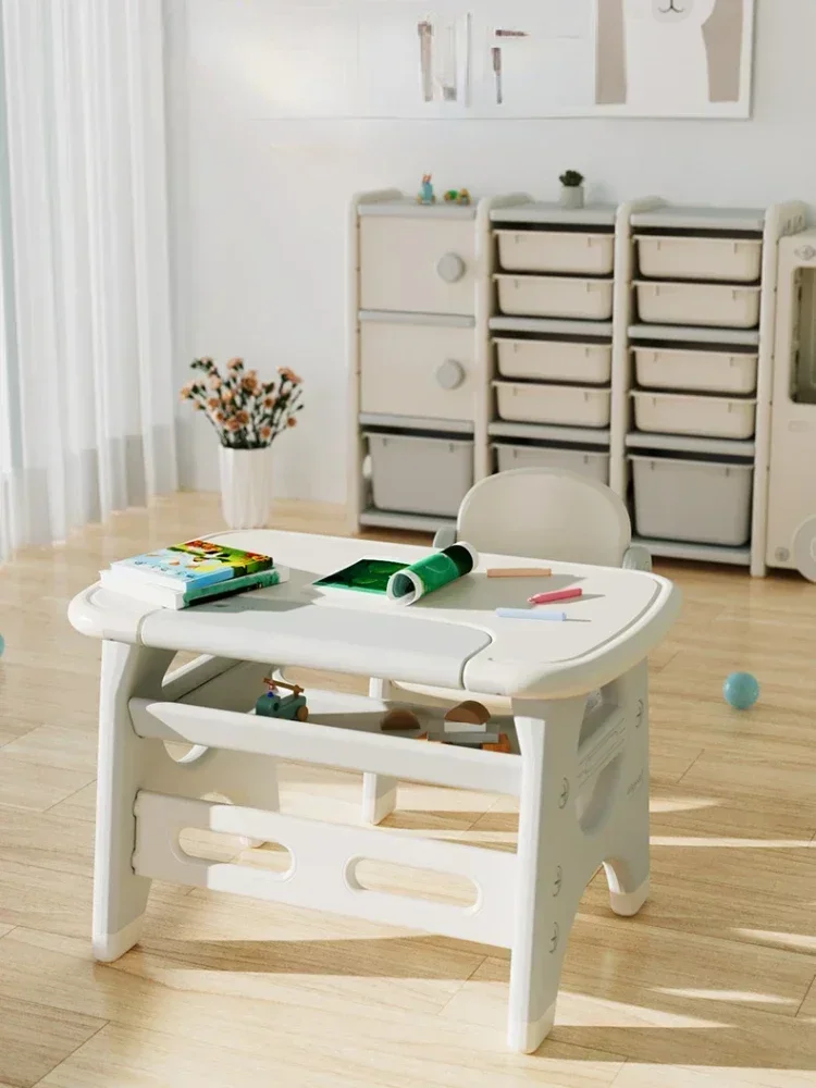 Dinosaur Children's Desk, Baby Reading Table, Plastic Flipping Chair, Early Education Toy Game Table for Home, Kids' Learning
