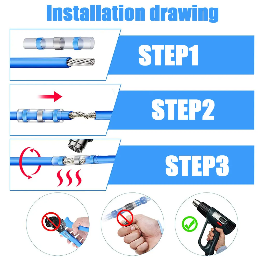 50pcs Practical Electrical Waterproof Seal Heat Shrink Butt Terminals Solder Sleeve Wire Connectors Replacement Car Accessories