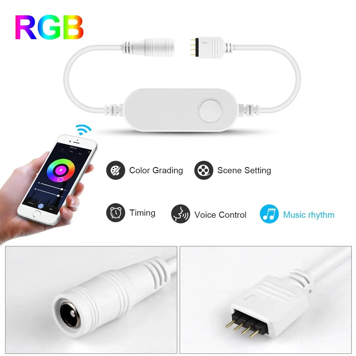 LED Strip Controller Wireless WiFi RGB Controller TUYA Smart Life App Control Dimmer Switch Work With Alexa Google Home For DC12V-24V LED Strip Light led strip controller