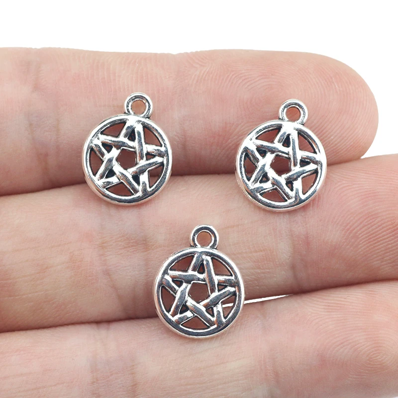 

20Pieces/Lot 12*15mm Hollow Round Star Of David Charms Pendat DIY Ｈandmade Jewelry Finding Antique Silver Color