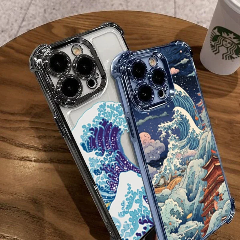 Japanese Sea Waves Plating Transparent Phone Case