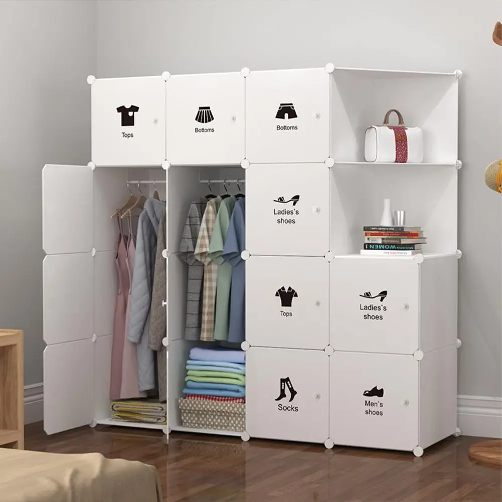 Armoire modulaire en plastique – 6 cubes avec portes et 1 tringle à vêtements – Système d'étagères peu encombrant pour chambre à coucher, armoire pliante ouverte, 75x47x111cm 1
